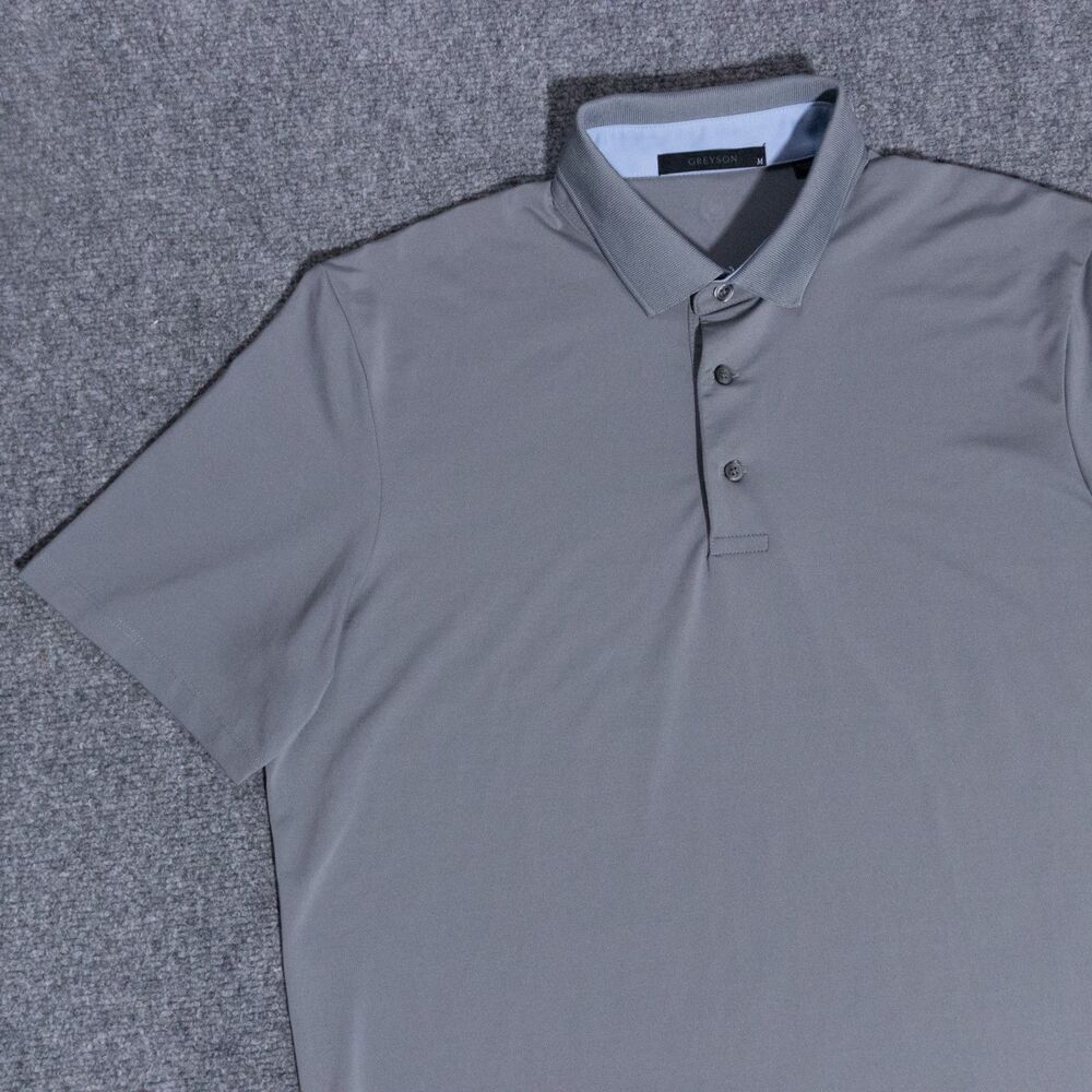 Greyson Polo Shirt Short Sleeve Gray Performance Stretch Men Medium Golf No Logo